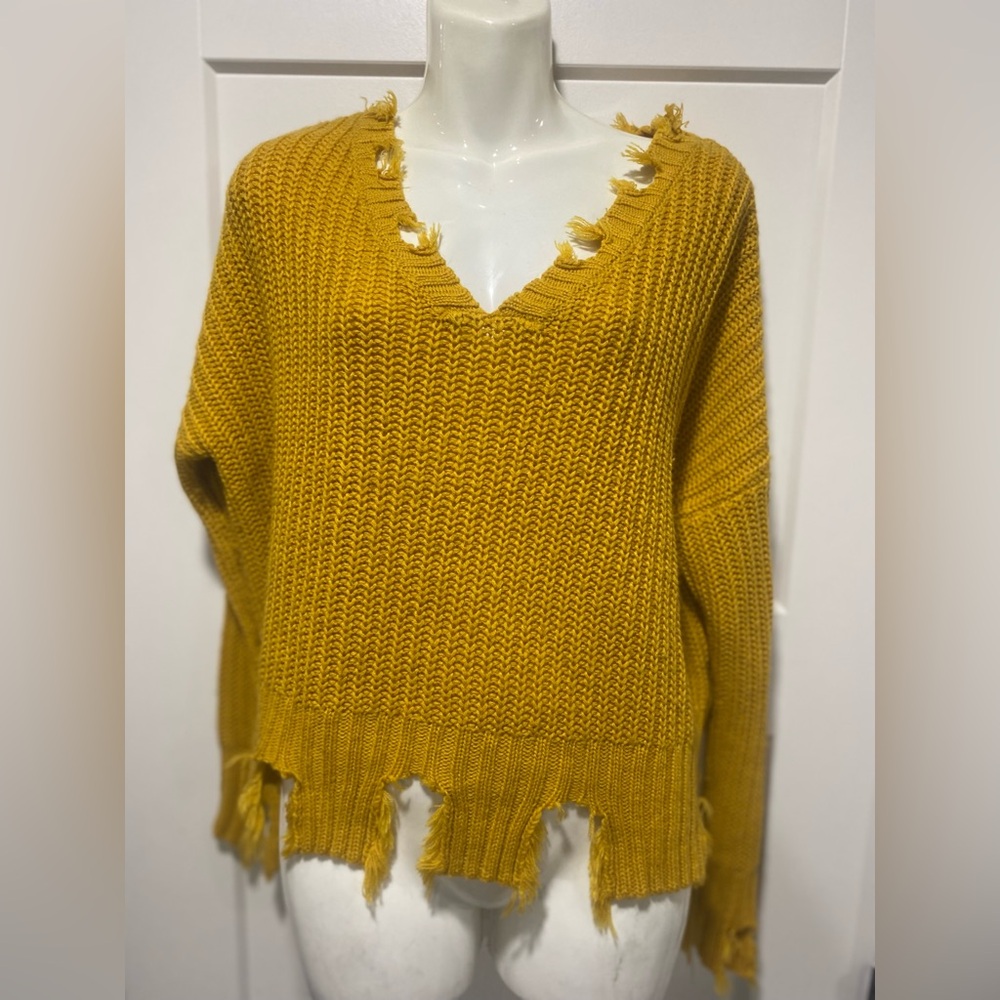 🎄Wonderly Frayed Sweater S, Yellow Sweater, Woman Tops
